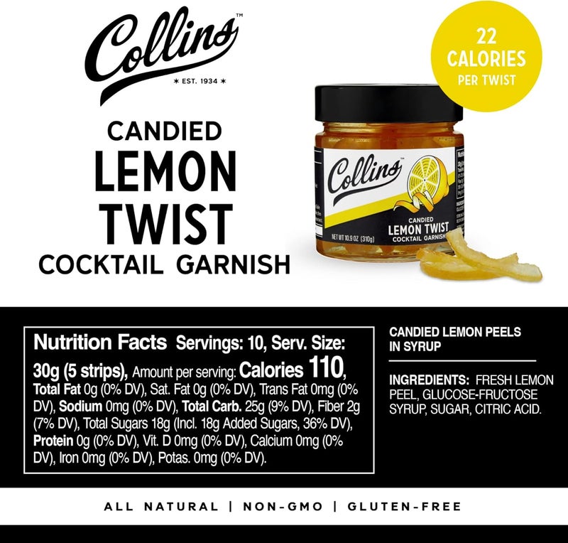 Collins Candied Lemon Twist in Syrup - 10.9oz Cocktail Garnish - Image 4